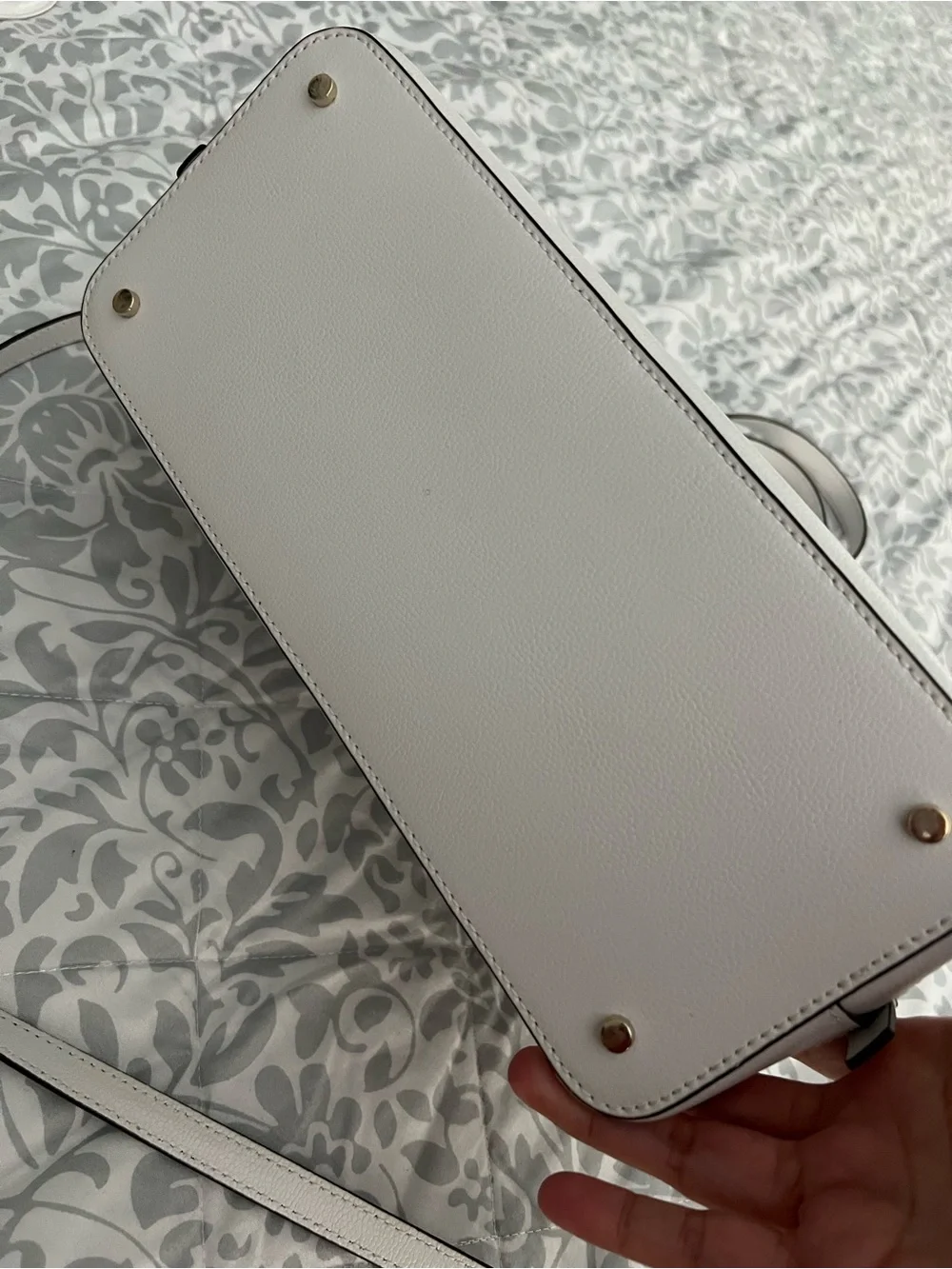 Kate Spade New York white structured pebbled leather dome satchel bag with strap